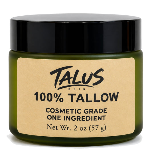 Talus Skin 100% Tallow, 2 oz olive-green jar with black lid and kraft label.